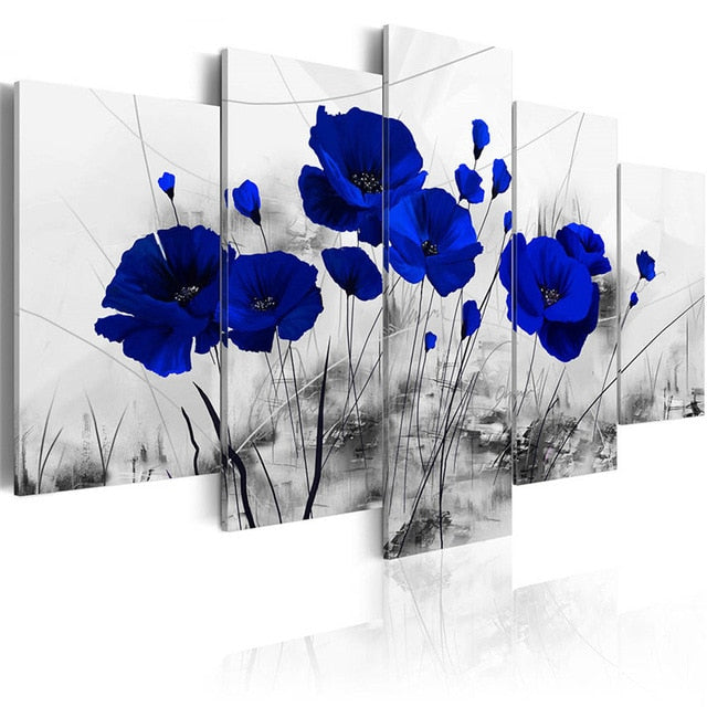 Canvas Pictures Home Decor 5 Pieces Mother Nature's Purple Poppy Flowers Painting