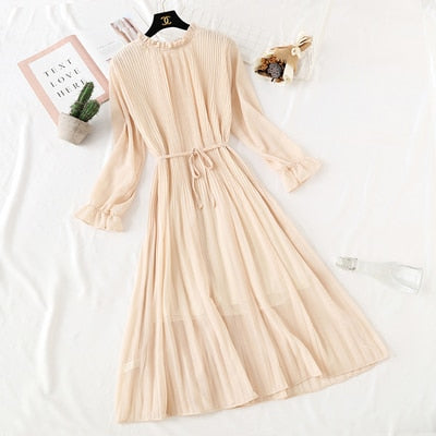 Casual Lotus Leaf Print Pleated with Flare Sleeve Dress