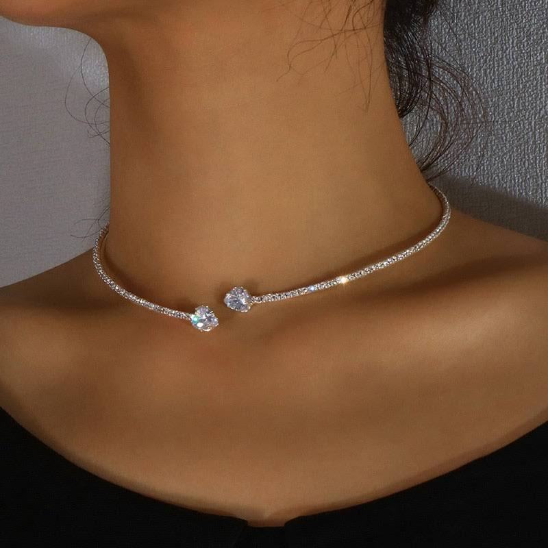 GlimmerHeart: Silver Rhinestone Choker – Bold, Elegant, Unforgettable