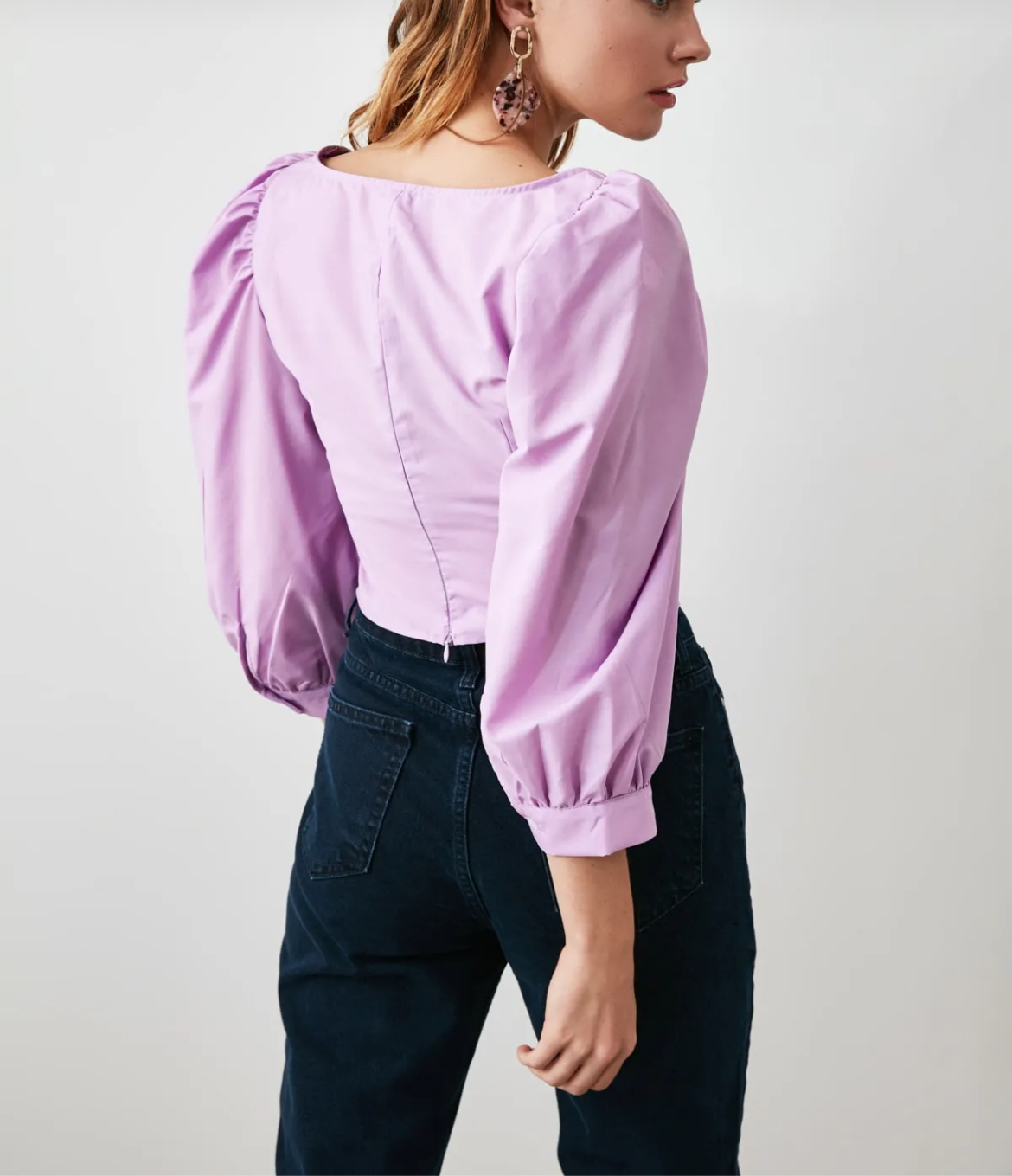Chic Square-Collar Balloon Sleeve Woven Blouse