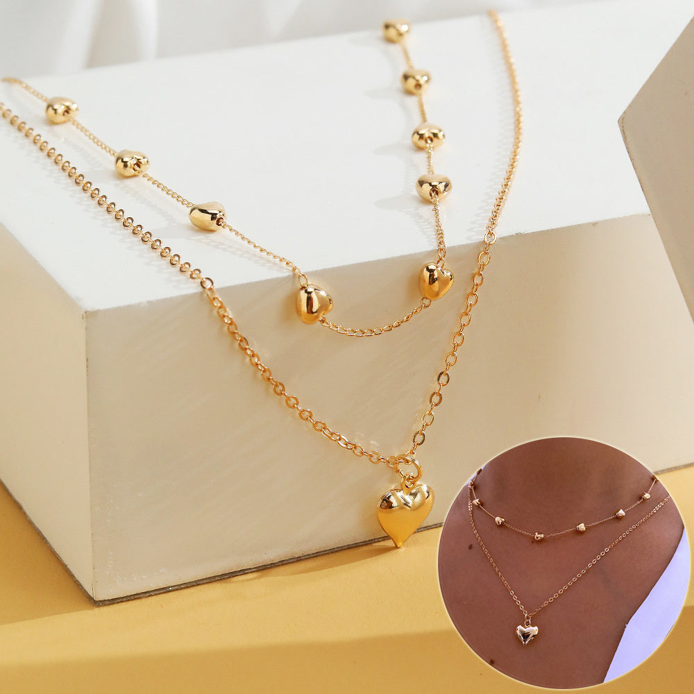 Double-Layer Heart Pendant Necklace