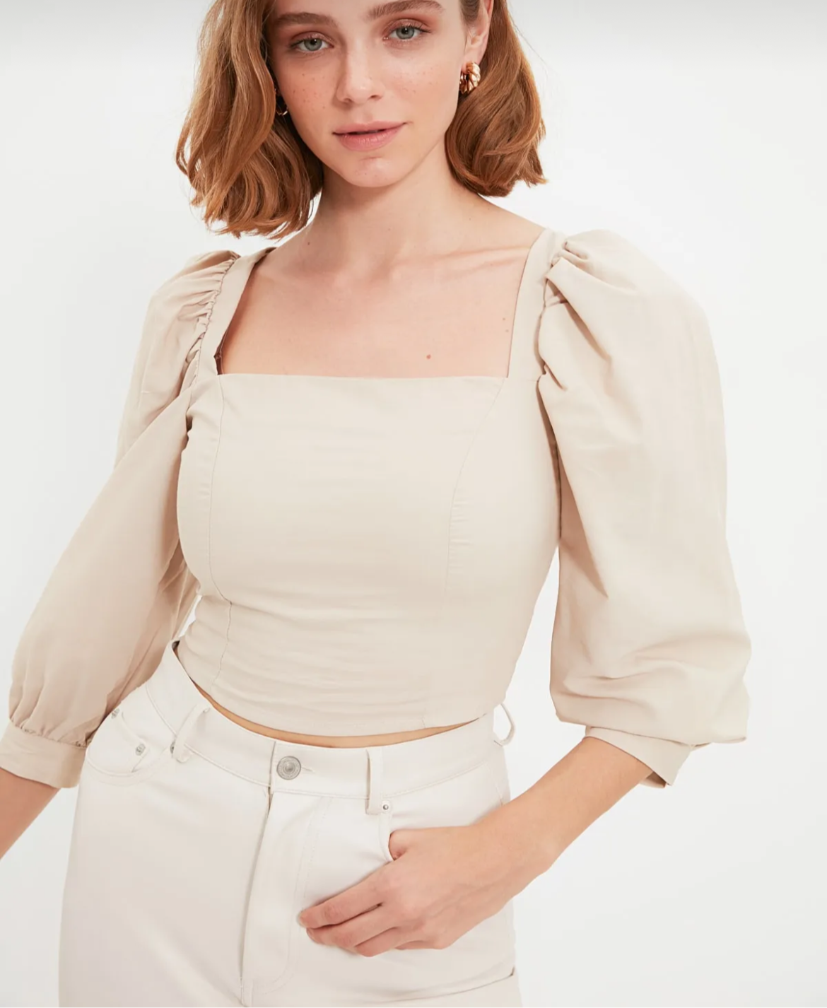 Chic Square-Collar Balloon Sleeve Woven Blouse