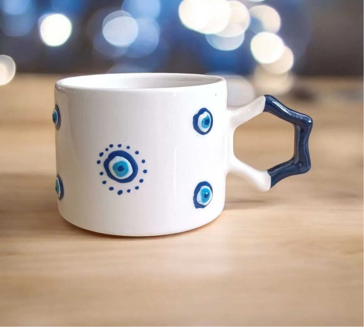 Evil Eye Charm Mug – Embroidered Elegance in Every Sip