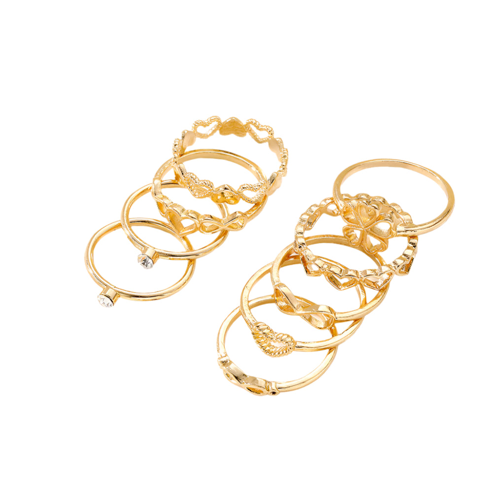 Gilded Love: 9PC Gold Ring Set – Vintage Heart & Butterfly Designs