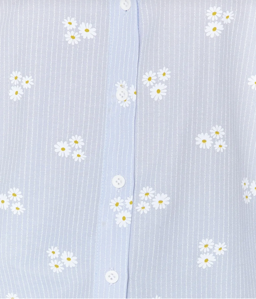 Bloom & Stripes Oversized Cotton Shirt – Blue Floral Edition