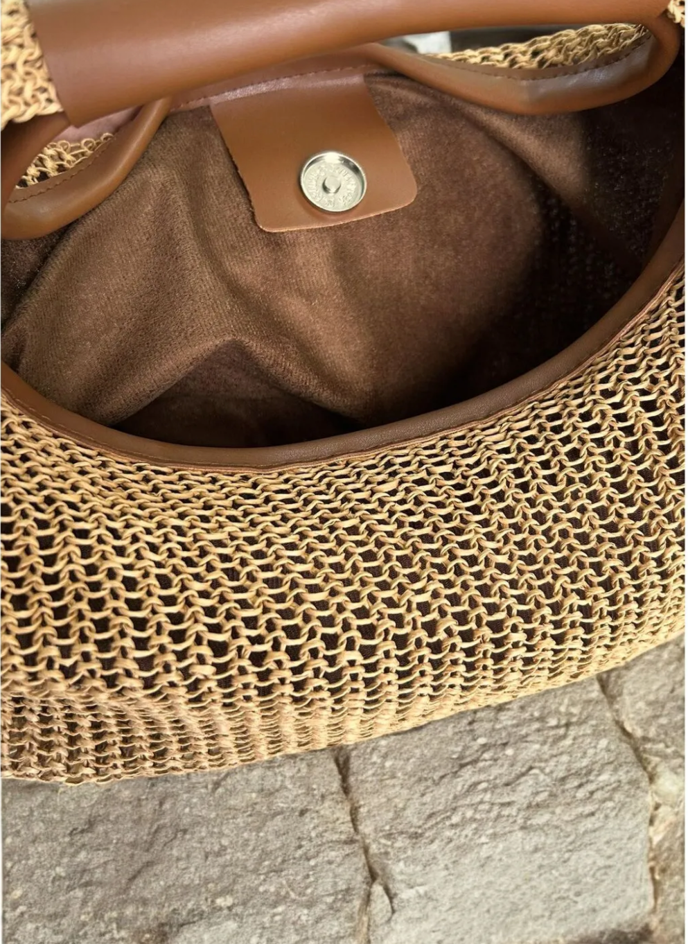 Katusa Golden Pearl Mesh Handbag – Boho Sparkle with Tan Handle