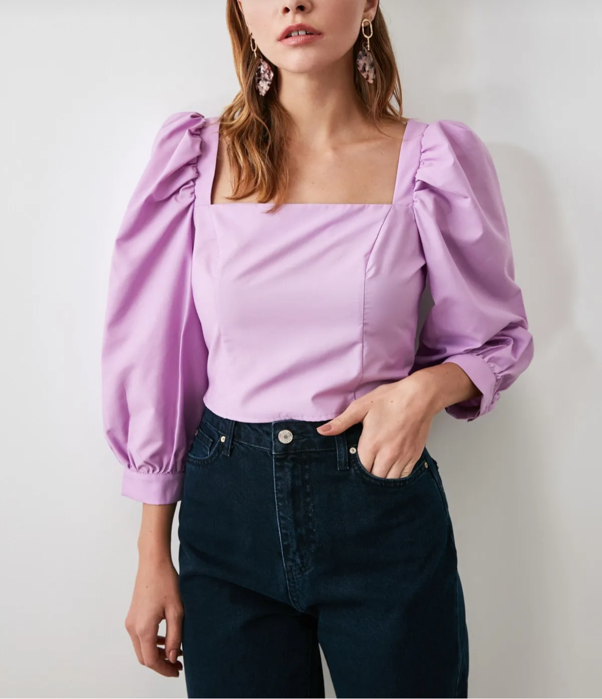 Chic Square-Collar Balloon Sleeve Woven Blouse