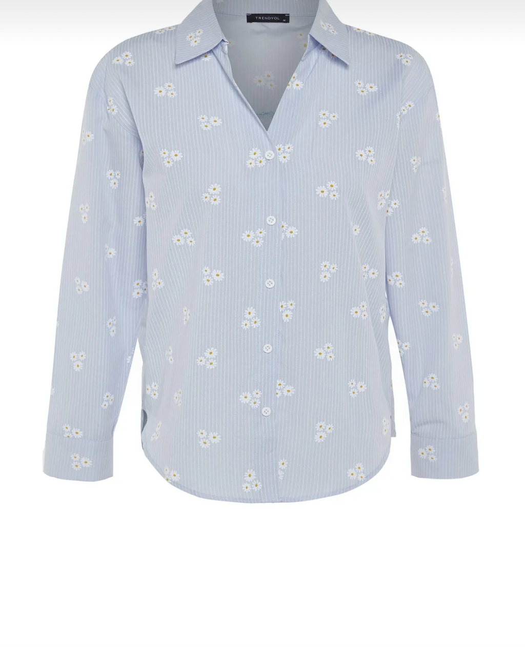 Bloom & Stripes Oversized Cotton Shirt – Blue Floral Edition