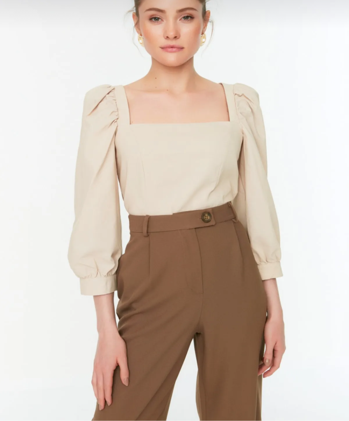 Chic Square-Collar Balloon Sleeve Woven Blouse