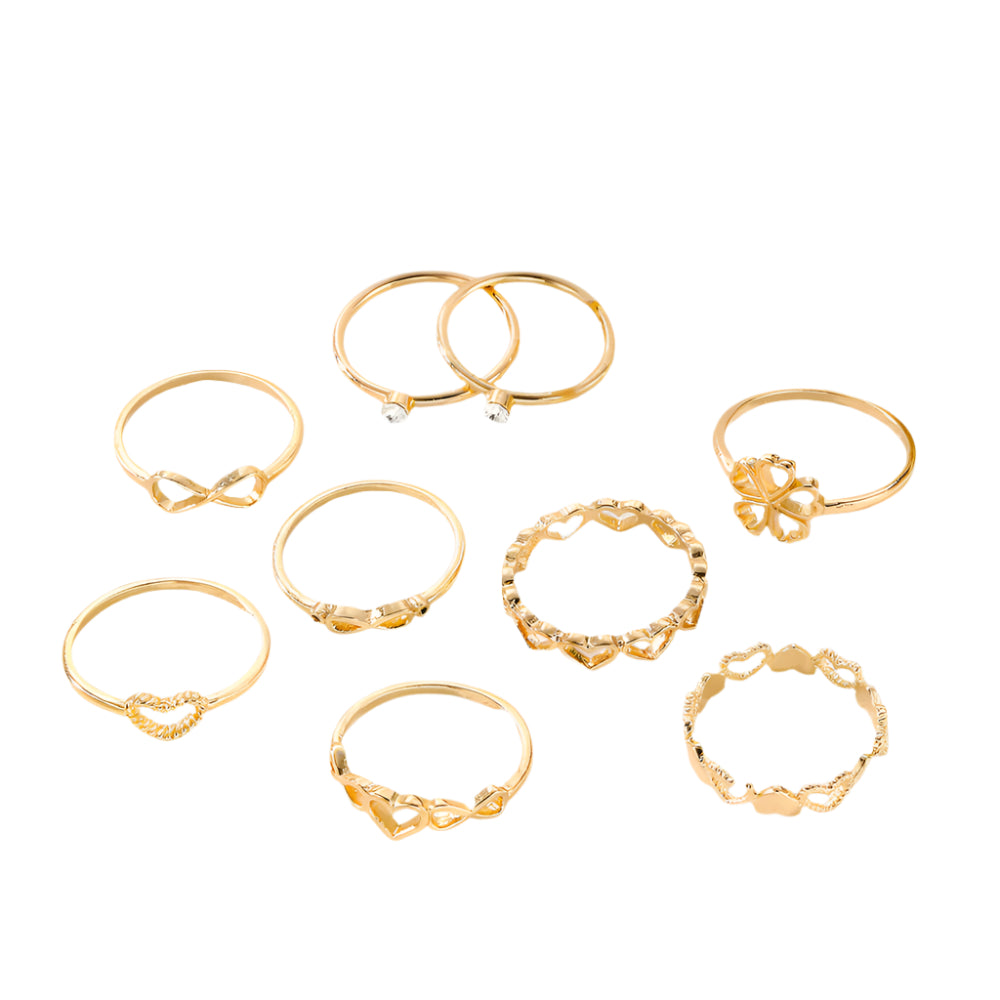 Gilded Love: 9PC Gold Ring Set – Vintage Heart & Butterfly Designs