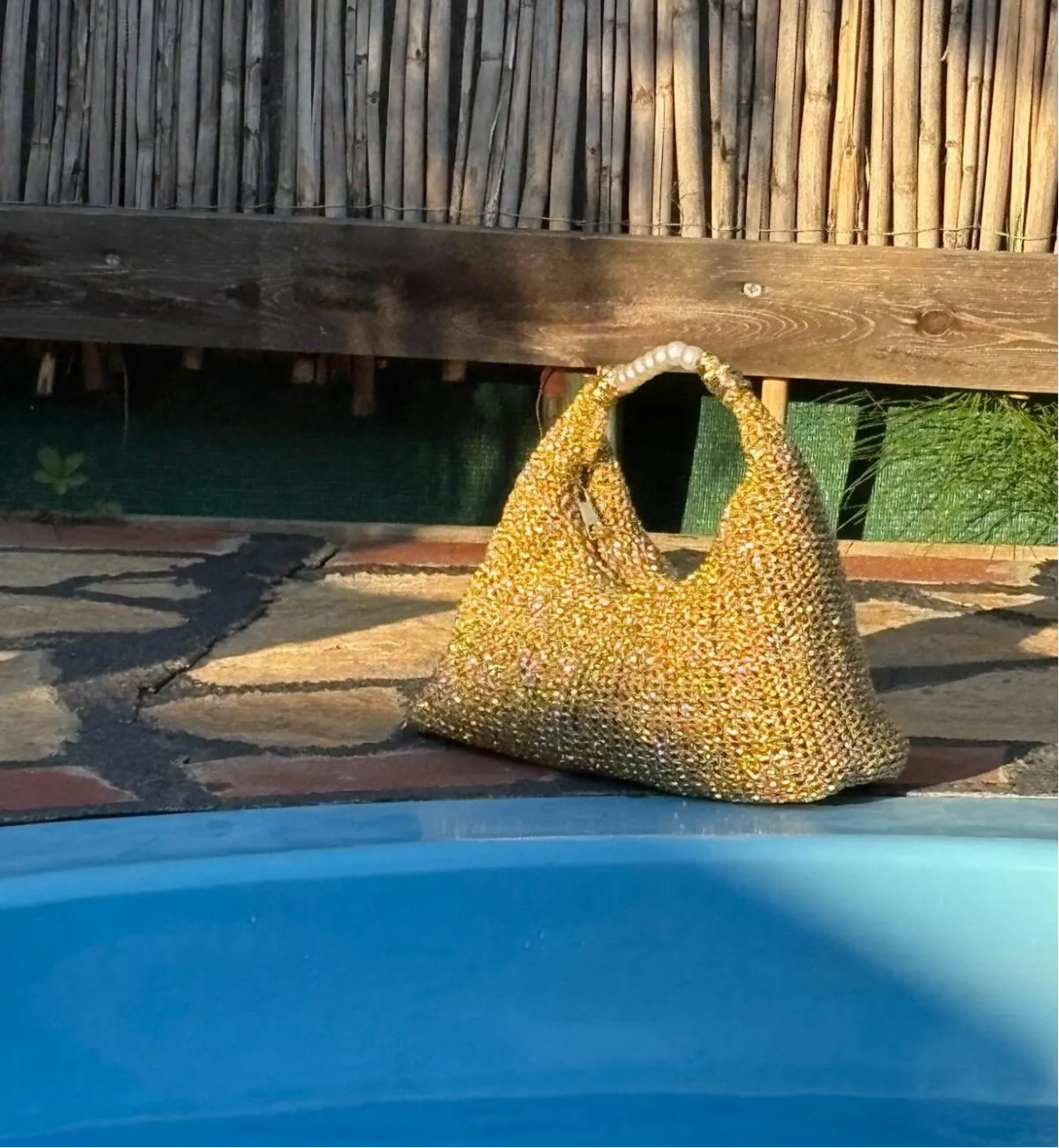 Katusa Golden Pearl Mesh Handbag – Boho Chic Sparkle