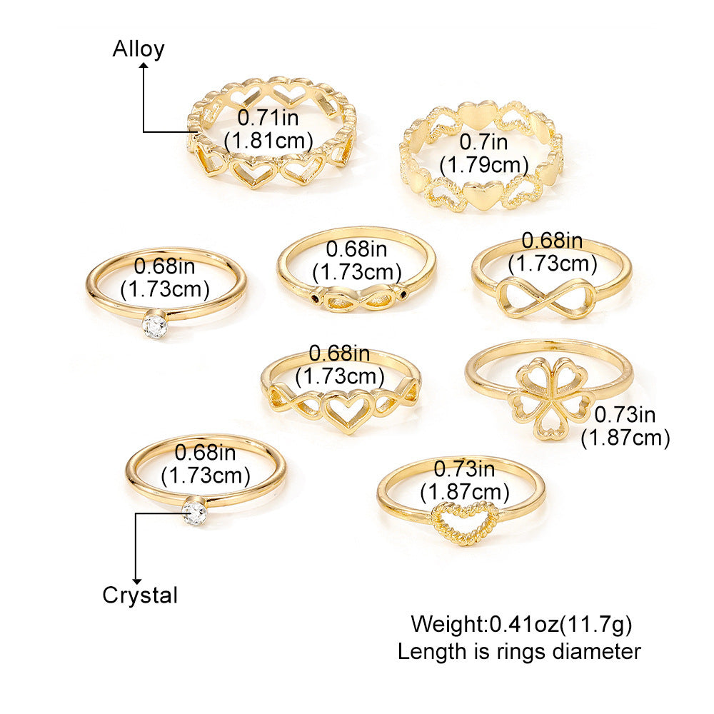 Gilded Love: 9PC Gold Ring Set – Vintage Heart & Butterfly Designs
