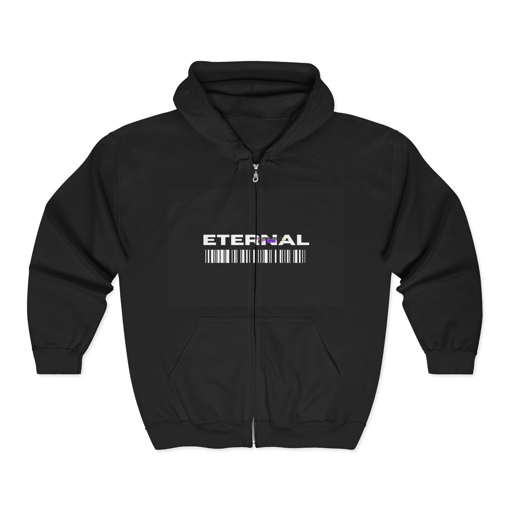 Eternal Barcode Unisex Zip Hoodie, Cozy Streetwear, Perfect for Gifts, Everyday Style, Casual Layering, Unique Graphic Design