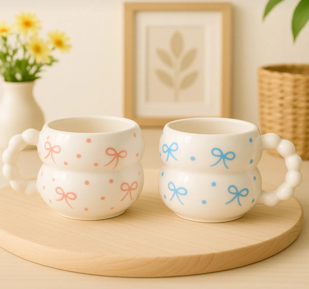 Pastel Bow Elegance – Hand-Engraved Ceramic Mug