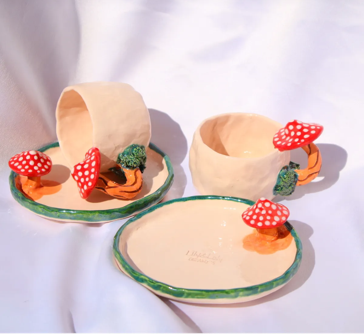 Enchanted Forest – Mushroom Handle Ceramic Mug Set (2 pcs)