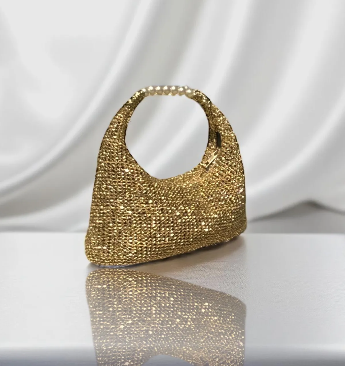 Katusa Golden Pearl Mesh Handbag – Boho Chic Sparkle