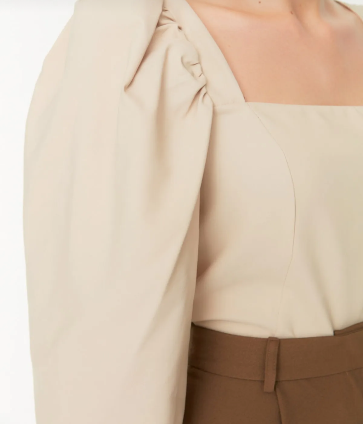 Chic Square-Collar Balloon Sleeve Woven Blouse