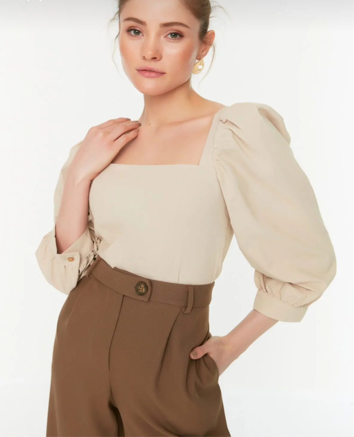 Chic Square-Collar Balloon Sleeve Woven Blouse