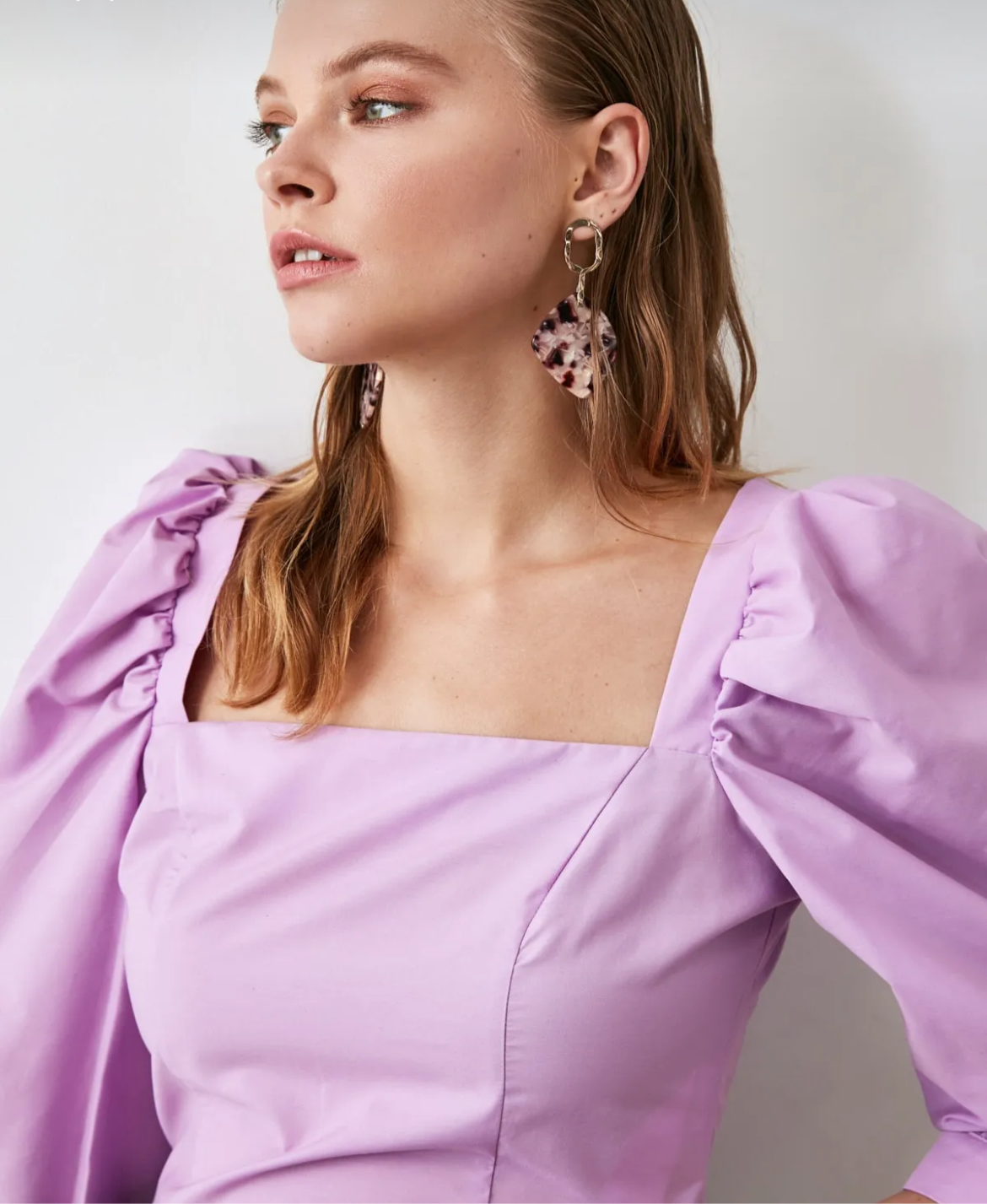 Chic Square-Collar Balloon Sleeve Woven Blouse