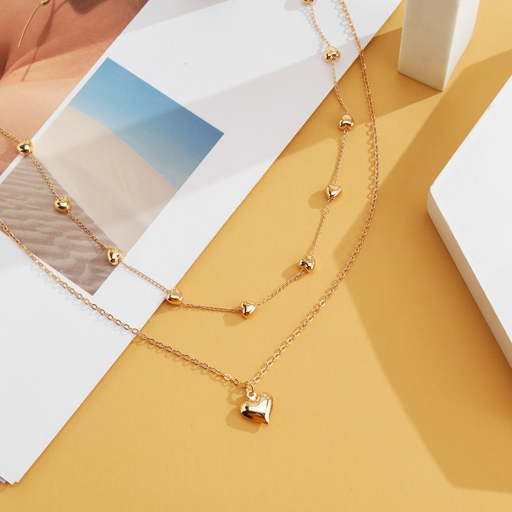 Double-Layer Heart Pendant Necklace