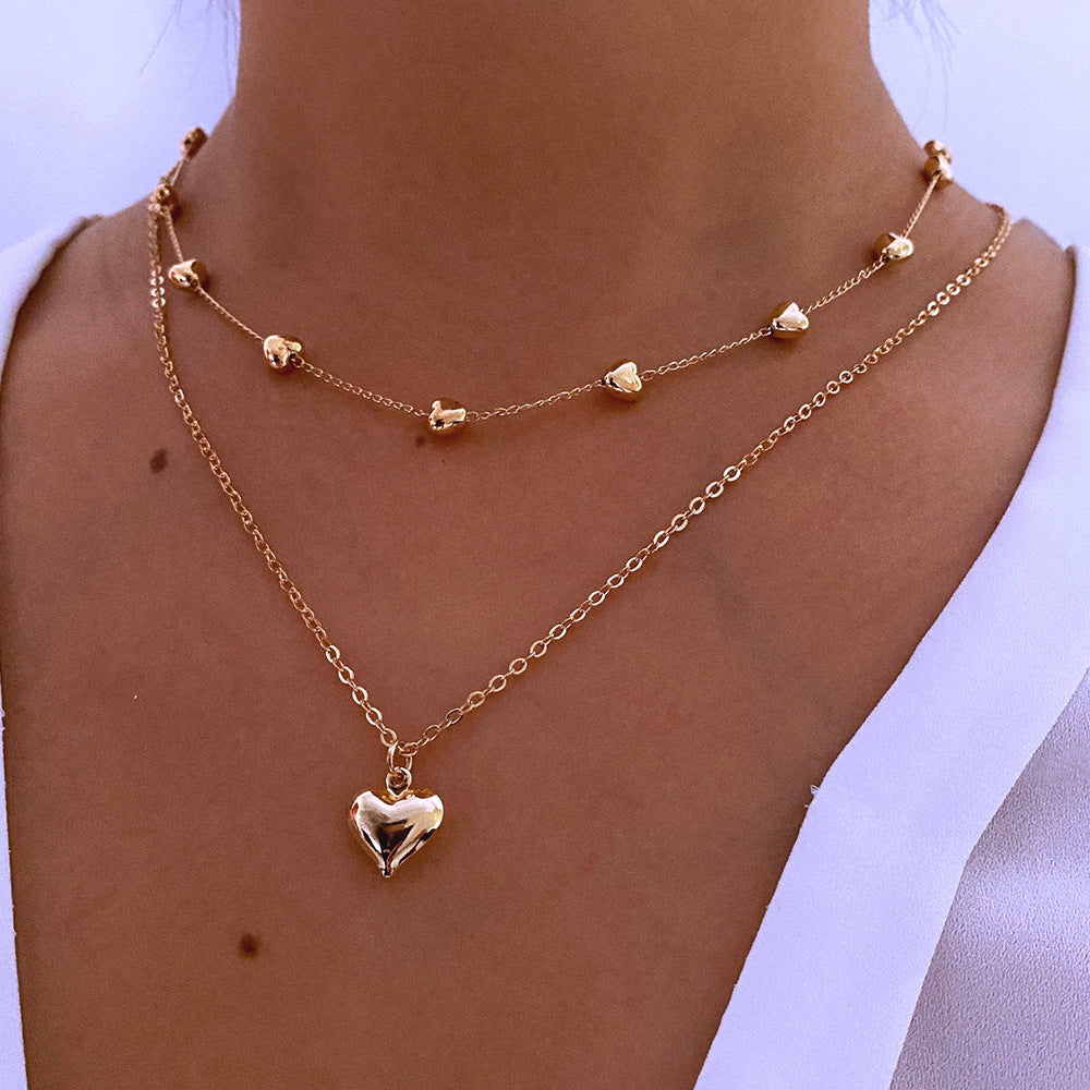 Double-Layer Heart Pendant Necklace