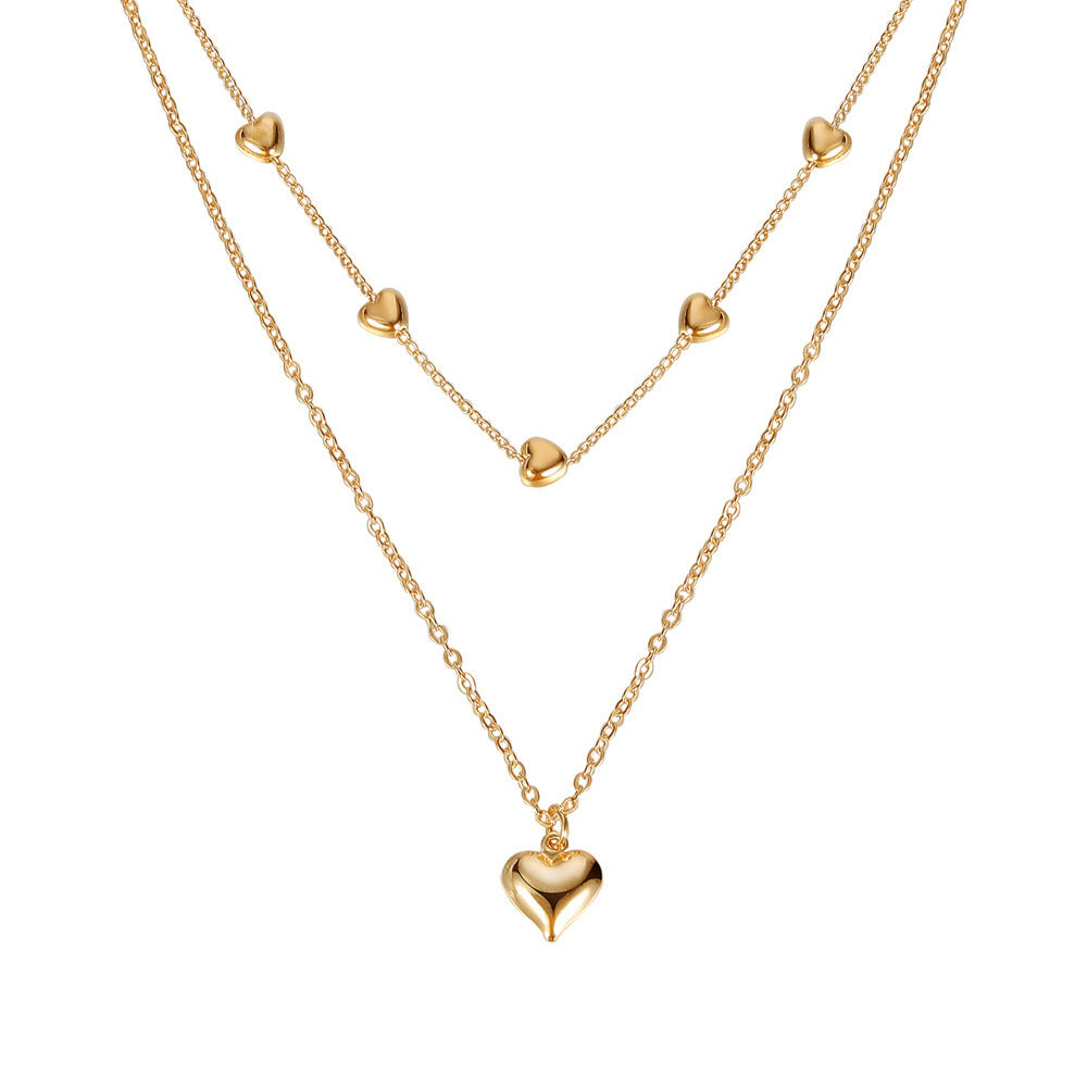 Double-Layer Heart Pendant Necklace