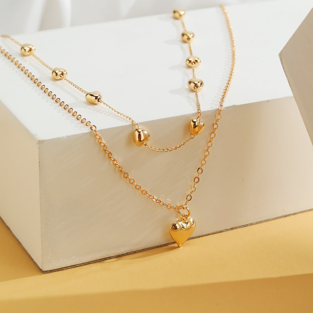 Double-Layer Heart Pendant Necklace