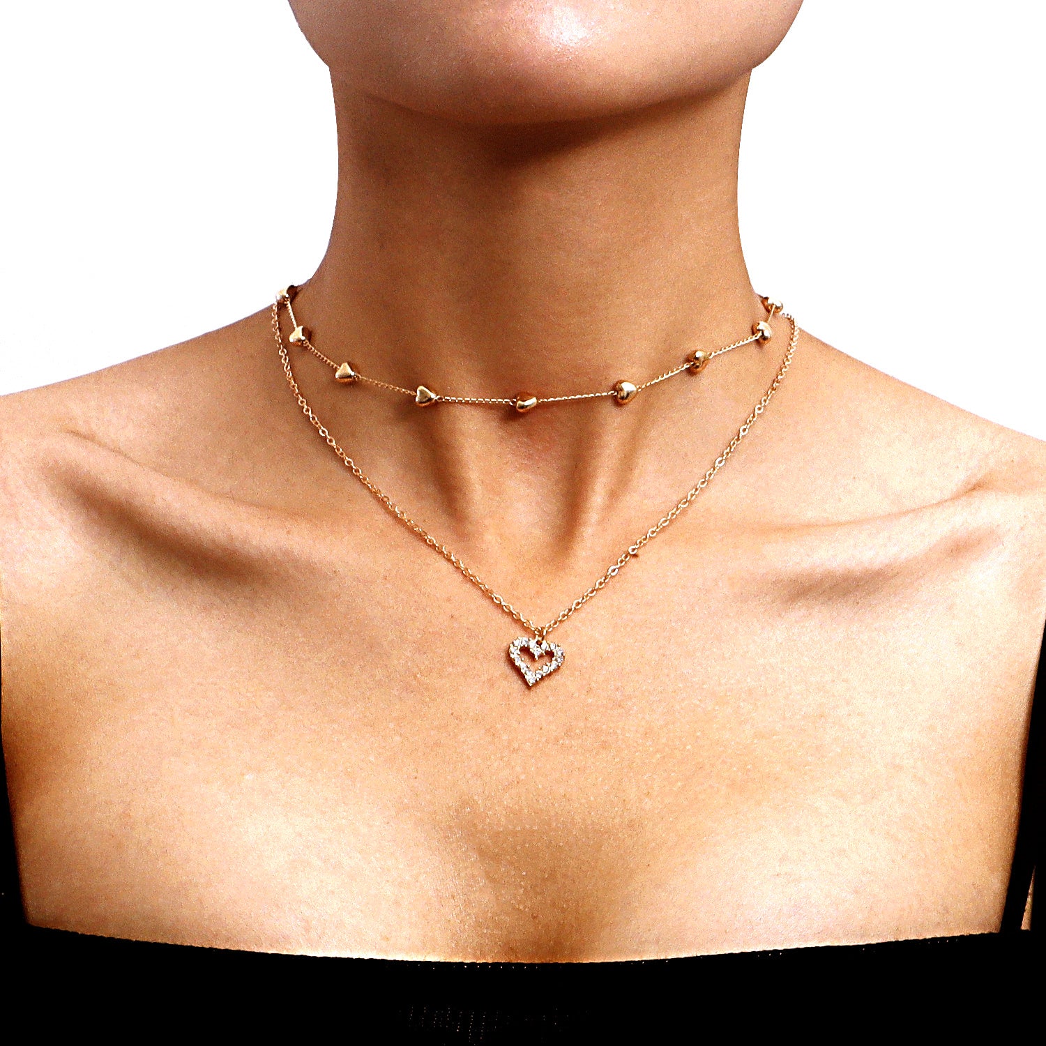Double-Layer Heart Pendant Necklace