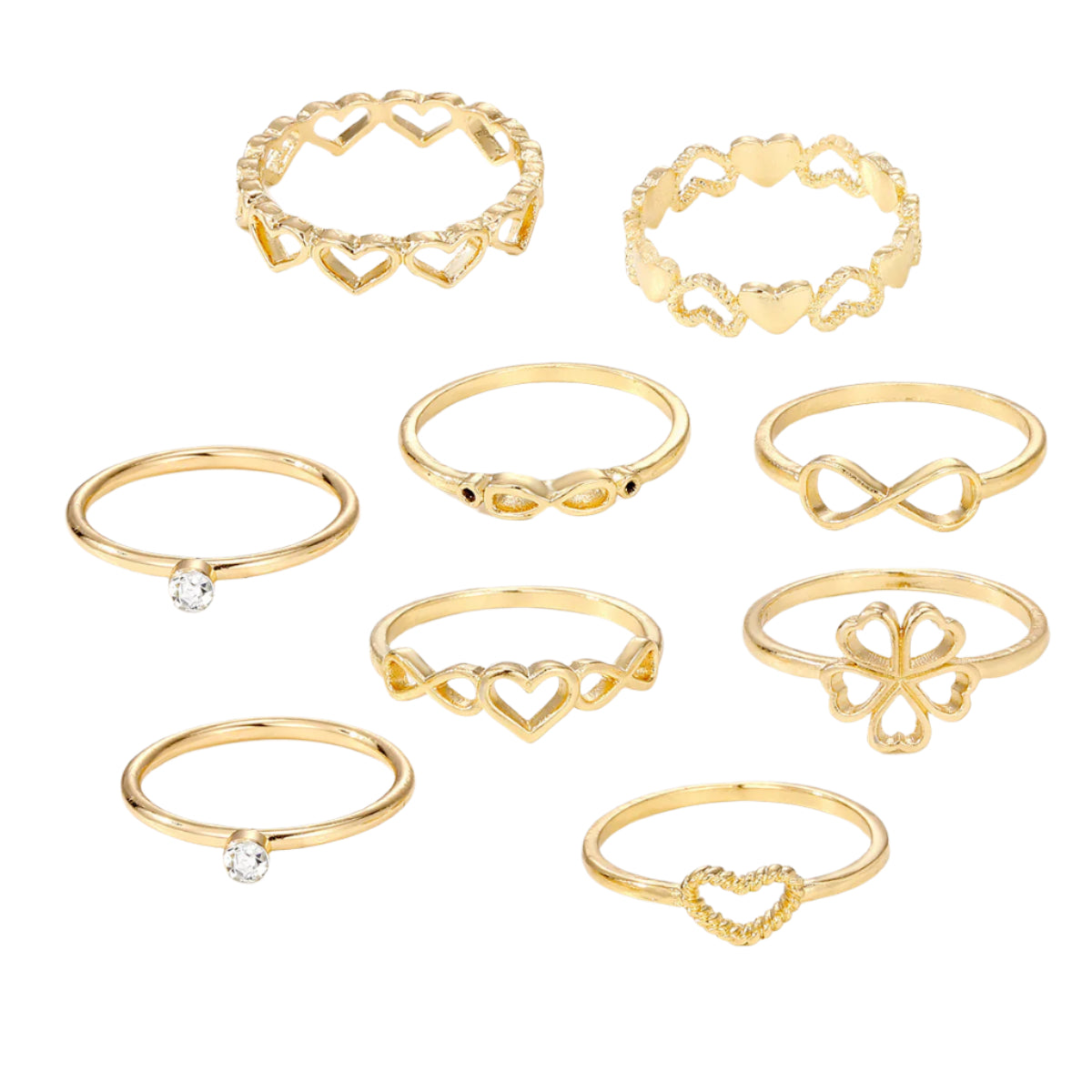 Gilded Love: 9PC Gold Ring Set – Vintage Heart & Butterfly Designs