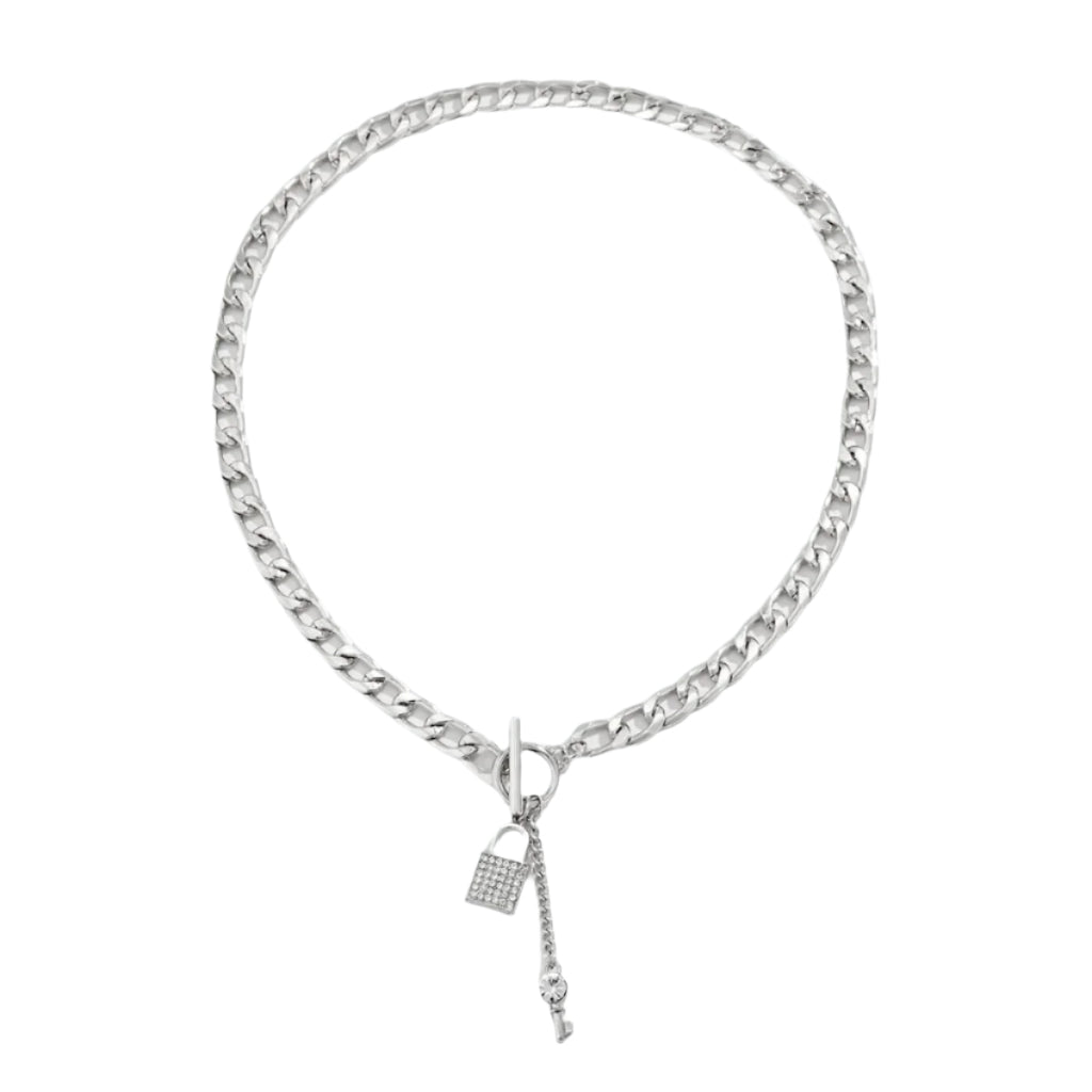 Locked in Style: Chunky Chain Necklace with Shiny Lock & Key Charm