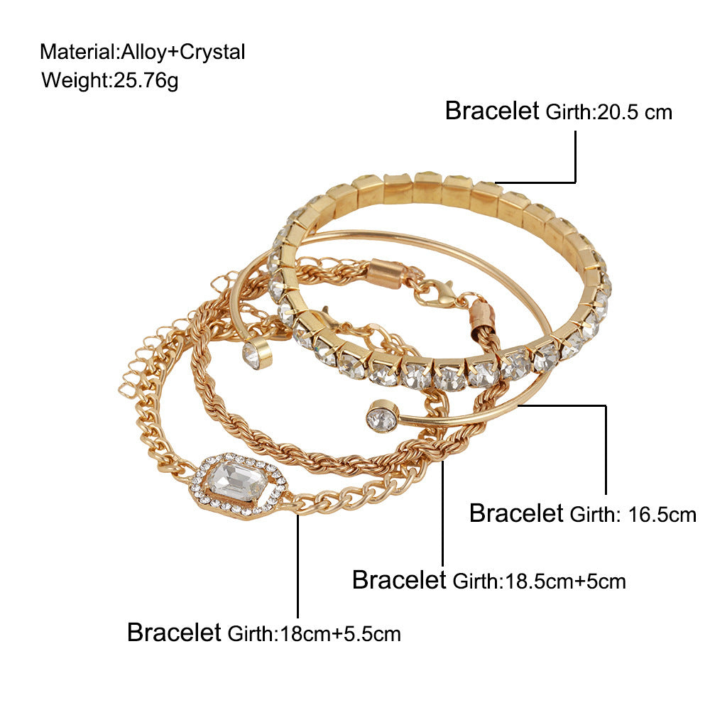 Layered Love: 4-Piece Crystal Chain & Cuff Bracelet Set