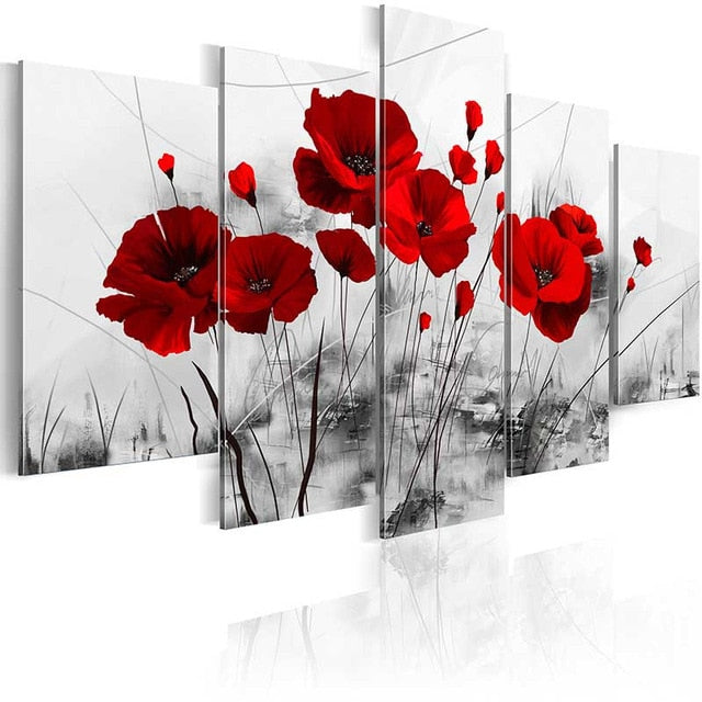 Canvas Pictures Home Decor 5 Pieces Mother Nature's Purple Poppy Flowers Painting