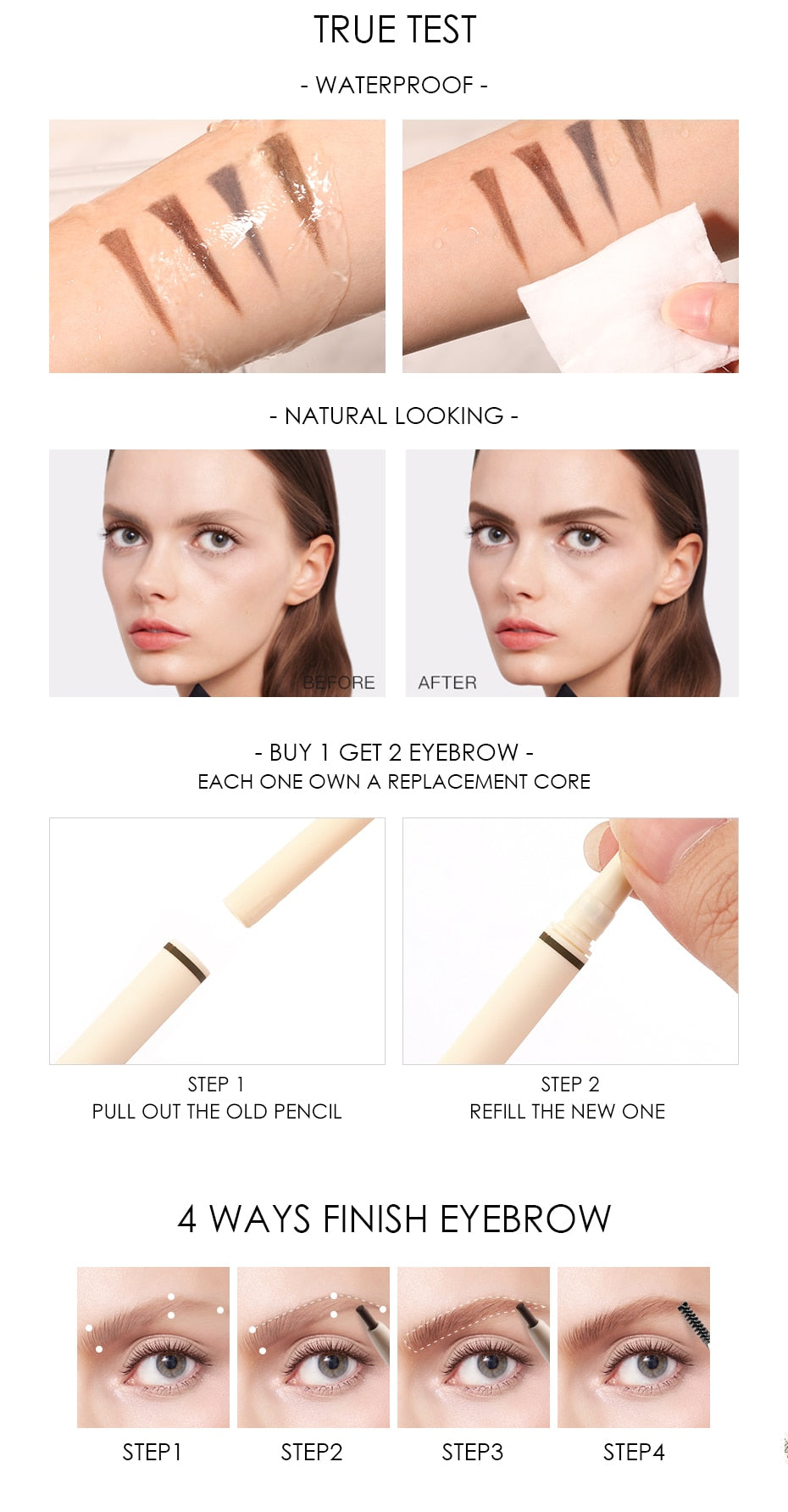 Eyebrow Pencil  Long Lasting Tint 4 Color