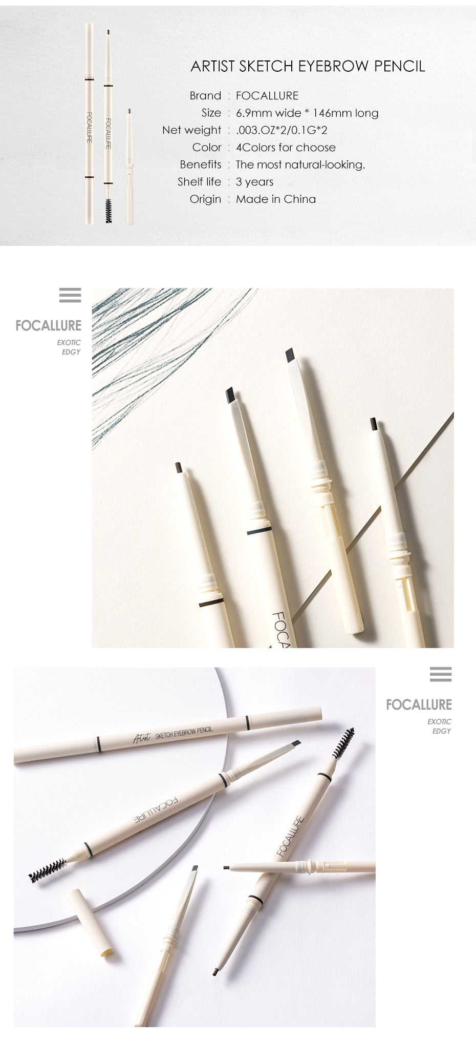 Eyebrow Pencil  Long Lasting Tint 4 Color