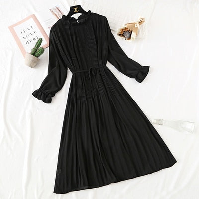 Casual Lotus Leaf Print Pleated with Flare Sleeve Dress