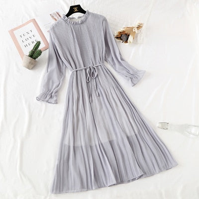 Casual Lotus Leaf Print Pleated with Flare Sleeve Dress
