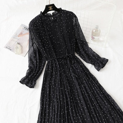 Casual Lotus Leaf Print Pleated with Flare Sleeve Dress