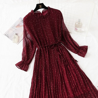 Casual Lotus Leaf Print Pleated with Flare Sleeve Dress