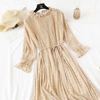 Casual Lotus Leaf Print Pleated with Flare Sleeve Dress