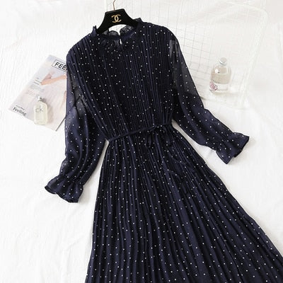 Casual Lotus Leaf Print Pleated with Flare Sleeve Dress