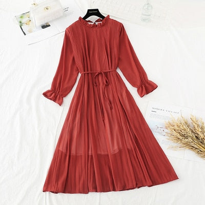 Casual Lotus Leaf Print Pleated with Flare Sleeve Dress