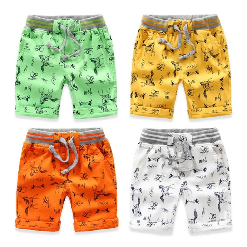 Cartoon Printed Horse Summer Boys Shorts Breathable Linen 100% Cotton Children Shorts For Girls 2-7 Years Kids Clothes