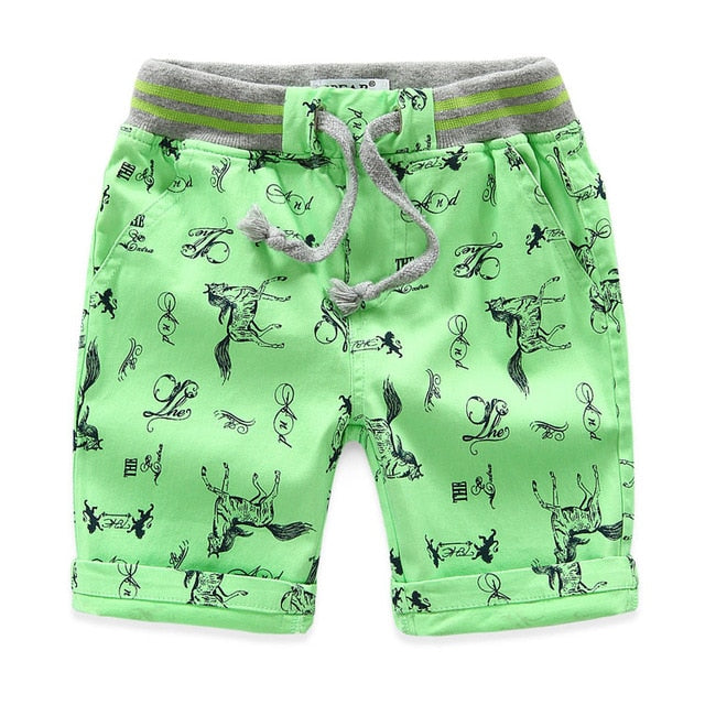 Cartoon Printed Horse Summer Boys Shorts Breathable Linen 100% Cotton Children Shorts For Girls 2-7 Years Kids Clothes