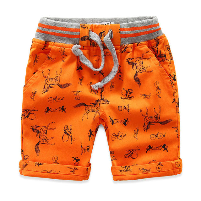Cartoon Printed Horse Summer Boys Shorts Breathable Linen 100% Cotton Children Shorts For Girls 2-7 Years Kids Clothes