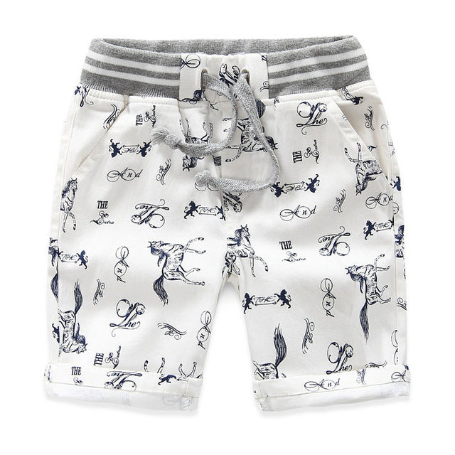 Cartoon Printed Horse Summer Boys Shorts Breathable Linen 100% Cotton Children Shorts For Girls 2-7 Years Kids Clothes