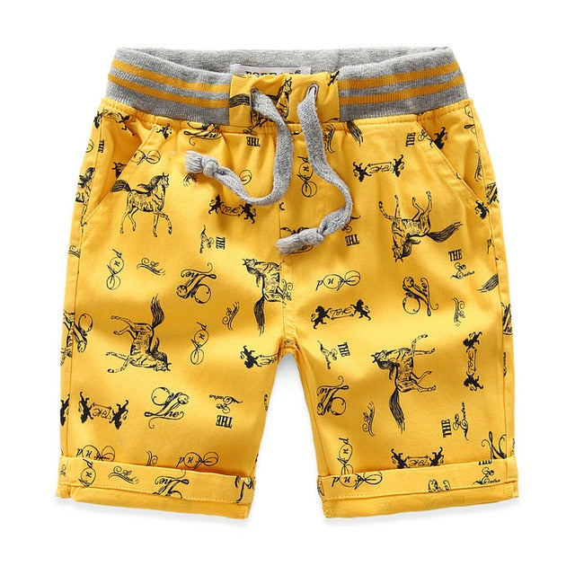 Cartoon Printed Horse Summer Boys Shorts Breathable Linen 100% Cotton Children Shorts For Girls 2-7 Years Kids Clothes